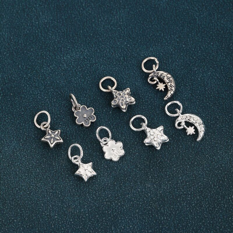 S925 Sterling Silver Five-Pointed Star Pendant Hammer Pattern Star Pendant Flower Lift Star Moon Pendant DIY Accessories