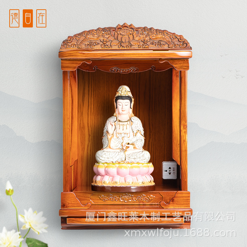 Shrines For Taiwan household Wall mounted a buddism godness guanyin Buddha statue Worship Tablets Treasurer Container handling Altar solid wood Buddha cabinet