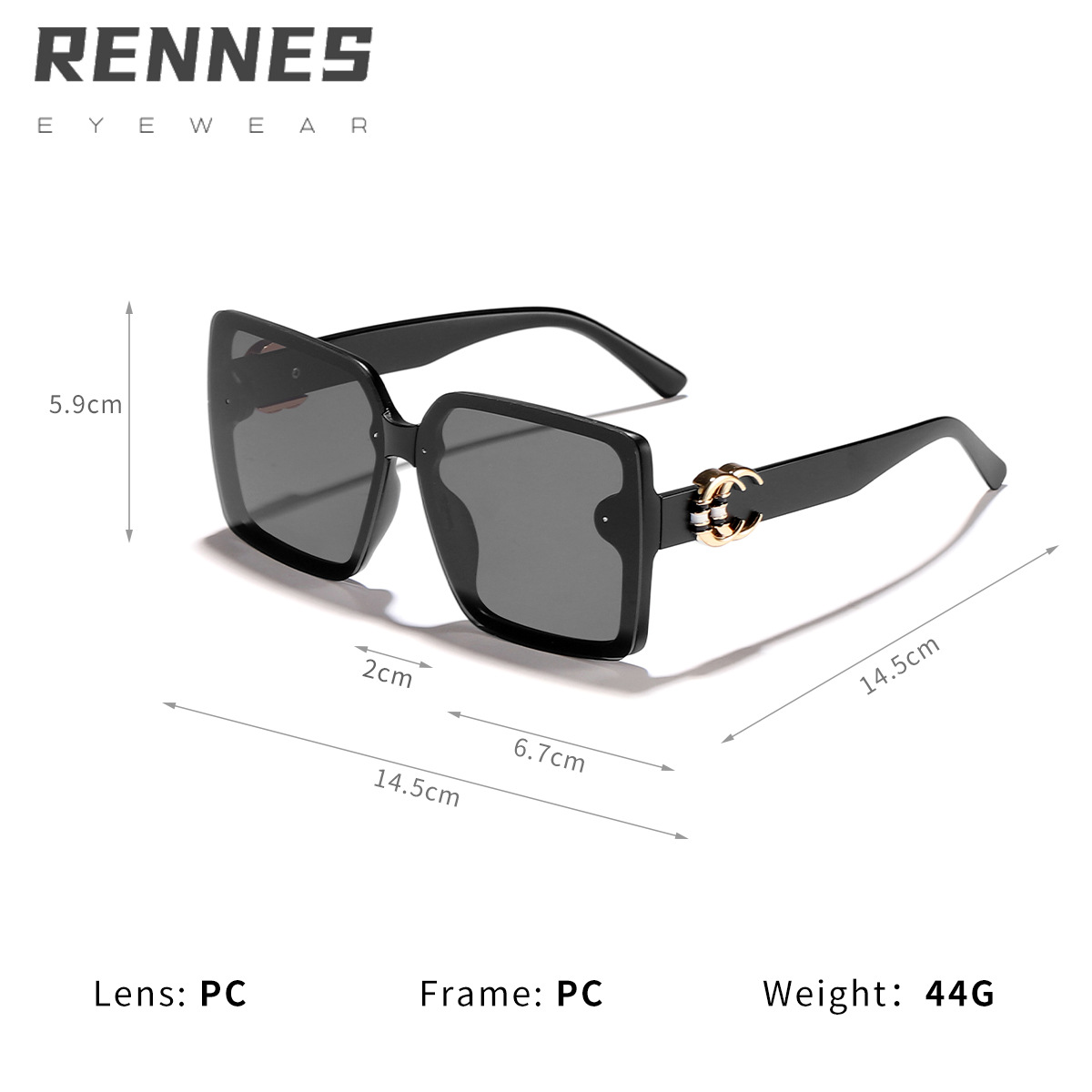 2024 nuevas gafas de sol de lujo ligero con letras cuadradas de marco grande para mujer