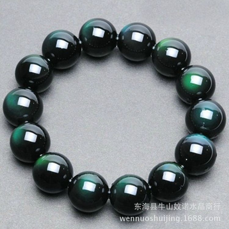 Natural Obsidian Wholesale, Mexican Full Green-Eyed Obsidian Fortune Bracelet, Unisex