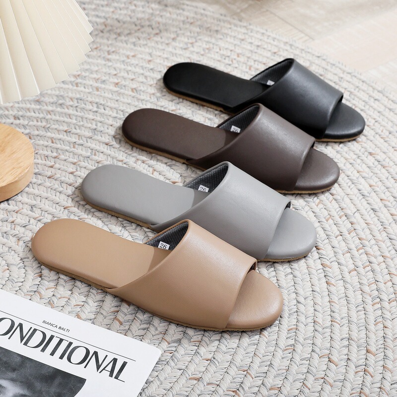 Manufacturer Summer Genuine Leather Cool Couple Slippers for Men and Women Home Indoor Non-Slip Cowhide Household Wooden Floor Slippers Wholesale