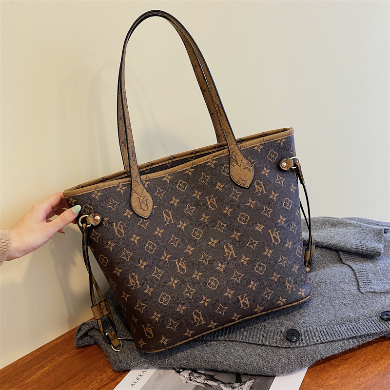 Bolsas de flores velhas para mulheres 2025 Nova bolsa de impressão francesa de grande capacidade de moda, bolsa de ombro versátil axila bolsa de tote