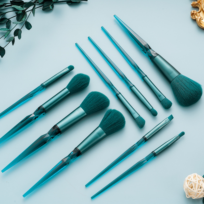 New 10-piece diamond crystal handle makeup set brush, dark green and bright red eyeshadow brush, loose brush, cross-border beauty tool full figure