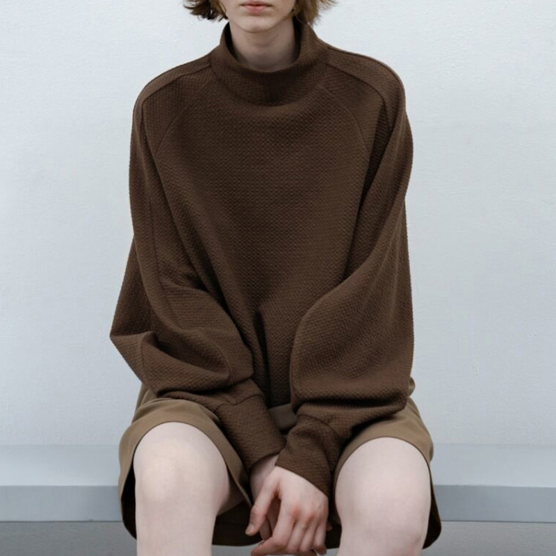 Diseño de alto grado de nicho medio cuello alto suelta corta pierna de cordero suéter de manga textura de las mujeres estilo de Chanel pullover top