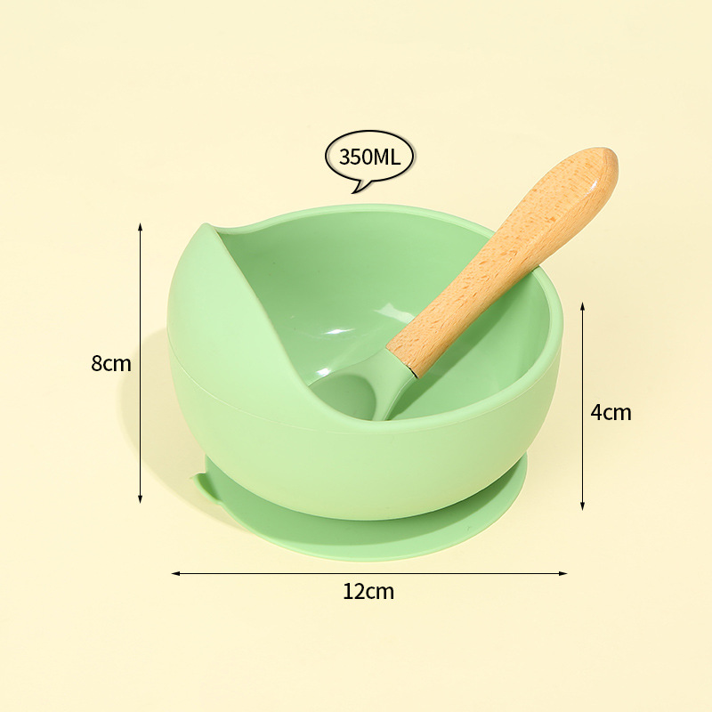 Transfronterizo en stock suplemento de alimentos para bebés tazón antideslizante resistente a la caída traje de vajilla para niños mango de madera cuchara lechón tazón de silicona