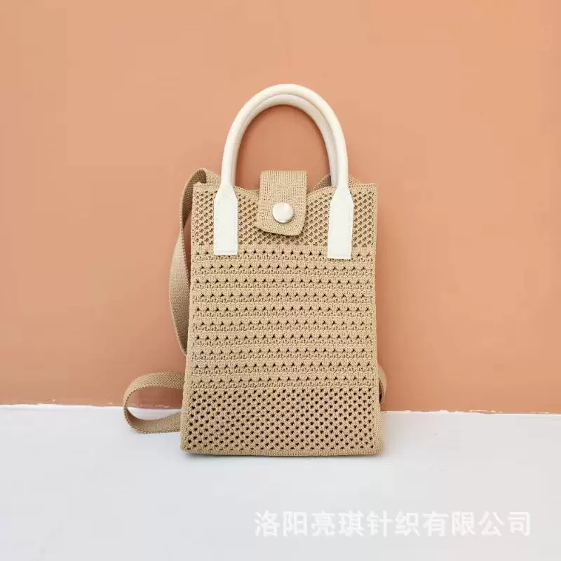 新款手机包针织镂空条纹拼色民族休闲风时尚休闲百搭日常通勤手机