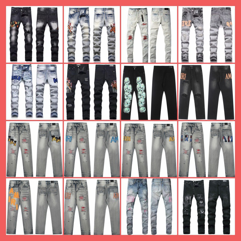 American-Style High-End Ripped Jeans for Men with Patches, Slim Fit, Straight Leg, Stretchy, Casual, Slimming, Trendy Long Pants