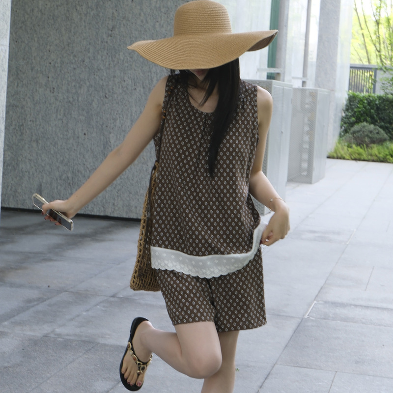 Sleeveless Home Wear with Chest Pads for Women, Summer Cotton Silk Shorts Set, Anti-Bump, Can Be Worn Outside, Pajamas, High-End, Thin Style