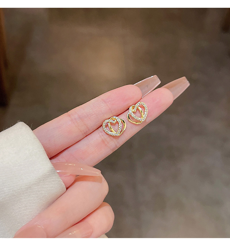 Simple Style Heart Shape Alloy Plating Rhinestones Women's Ear Studs 1 Pair display picture 1