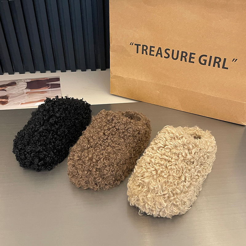 plus size Thick-soled Curly Wool Slippers Women's Autumn and Winter Outfit 2025 New Korean Style Slippers