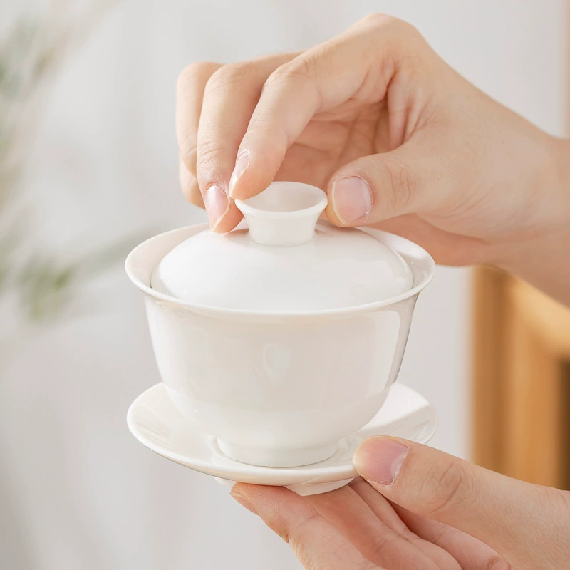 Sheep fat jade white porcelain thin embryo single cover bowl teacup ceramic tea maker Kung Fu tea Sancai cover bowl size and capacity