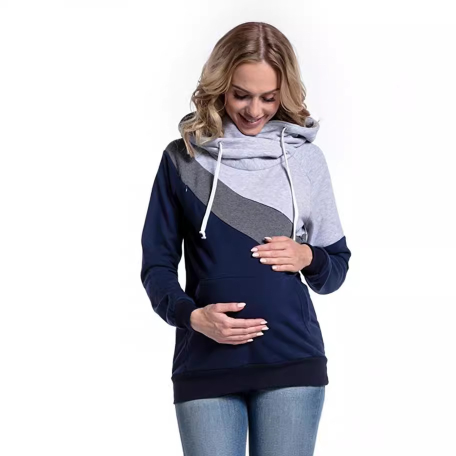 Sudadera de lactancia multifuncional de manga larga con diseño patchwork para madres, nueva de 2025, disponible en AliExpress, eBay y Amazon.