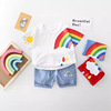 Summer children's rainbow set, sleeves, with short sleeve, wholesale