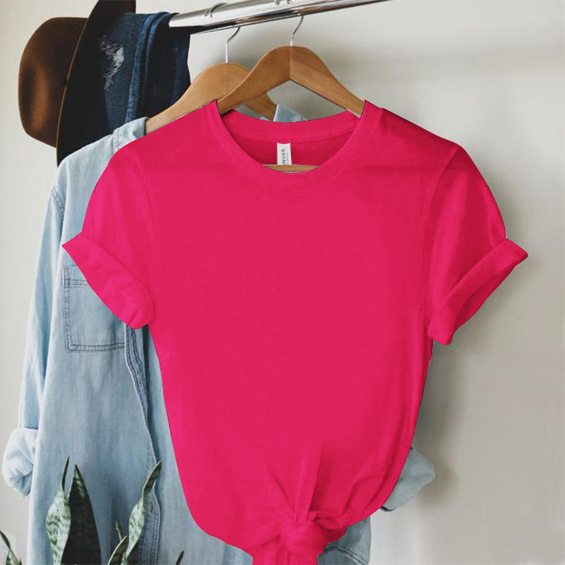 154g Weight Short Sleeve Sleeve Length Regular Sleeve Sleeve Type Polyester Fabric Type Regular Top Length T-shirt Tops Type Holiday, Daily Occasion Round Neck Neckline Regular Fit Fit Type Solid Color Pattern Summer Season Women's Gender Printing Design Simple Style Style Wholesale Women's Simple Style Solid Color Short Sleeve Printing T-Shirts 13