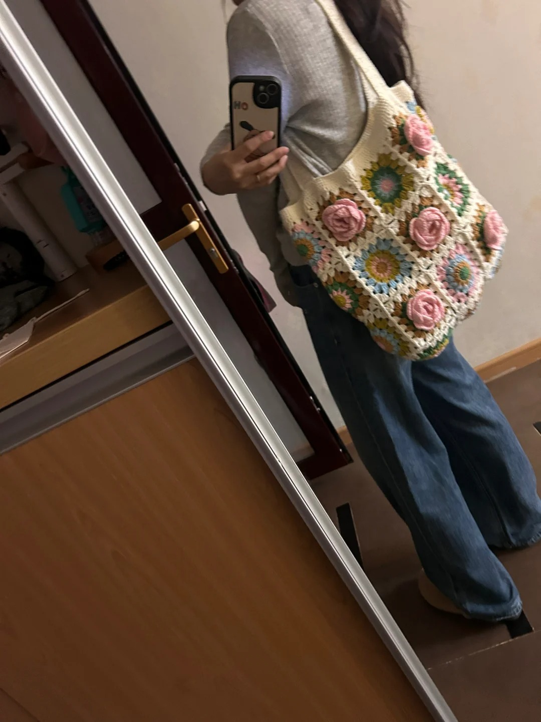 Granny Ge camellia lana tejida a mano bolsas grandes ganchillo diy material bolsa ganchillo regalo en polvo hecho a mano