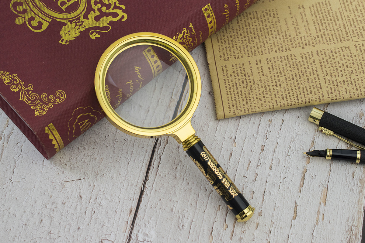 80mm玻璃镜片龙柄镀金光学仪器8倍放大高清手持式放大镜看书看报