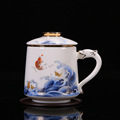 羊脂玉陶瓷功夫茶杯带盖过滤高档泡茶杯办公室茶水分离个人专用杯