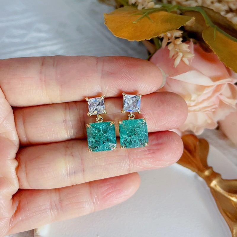 Fashion Square Copper Inlay Artificial Crystal Zircon Drop Earrings 1 Pair