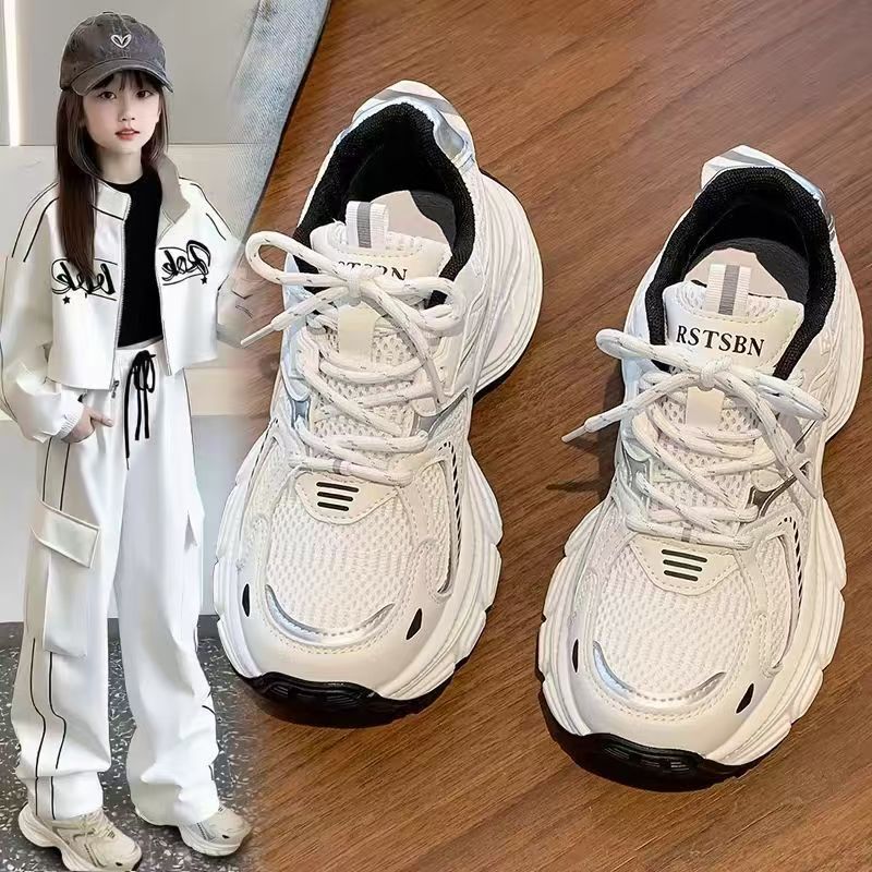 Zapatos deportivos para niñas, zapatos respirables para niños, primavera y otoño, 2026 nuevos zapatos para niños, zapatos casuales blancos