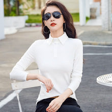 清仓人棉翻领纽扣长袖T恤套头正肩气质ol白领女装上衣打底衫210-1