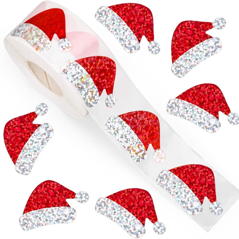 500 ステッカー/ロールクリスマスホリデーキャンディギフトステッカー装飾クリスマス帽子粘着シールステッカー|undefined
