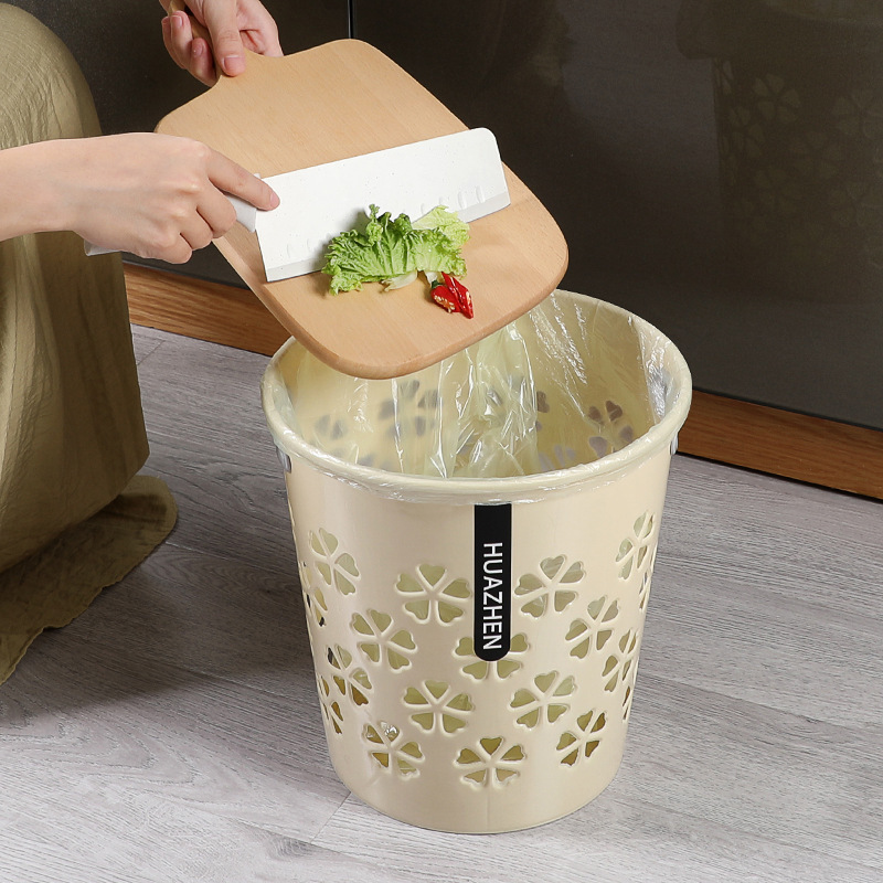 Trash Can Thickeneded Trash Basket Home Living Room Plastic Cut Out Satchel Storage Basket Office Round Double-eared Paper Basket