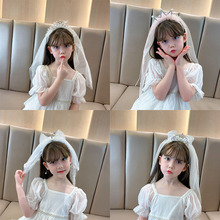 女童可爱生日头纱手工蝴蝶结2022夏季新款儿童发饰公主风女孩