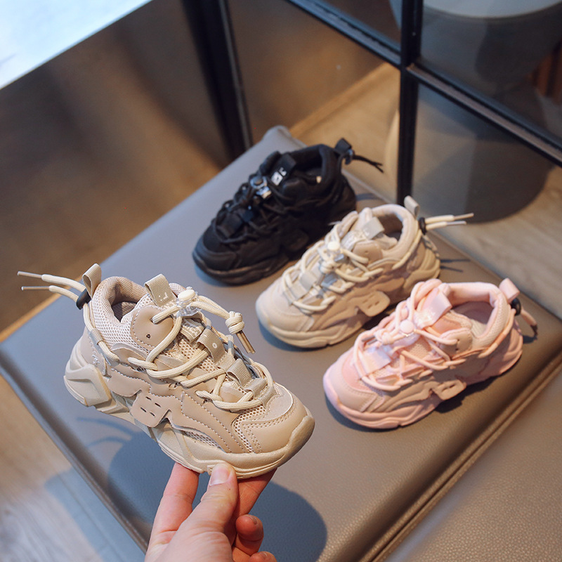 Zapatillas deportivas infantiles con doble malla, estilo 'dad shoes' de moda, modelos primavera y otoño 2025, zapatillas de running modernas para niños y niñas, transfronterizas.