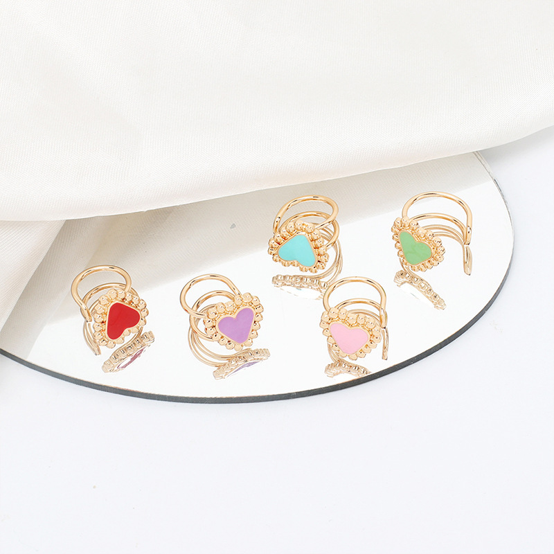 2g Weight Earrings Classification Housewarming, Anniversary, Business, Wedding, Travel, Birthday, Festival Occasion Women'S Gender Pink, Purple, Red, Green, Blue Color Nihaojewelry Retro Geometric Heart Opening Ring Wholesale Jewelry 2