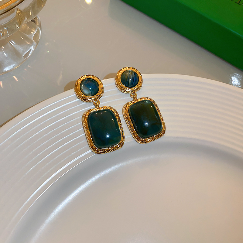 Plating Design Fashion Ink Blue Color Geometric Circle Square Triangle Alloy Earrings Wholesale