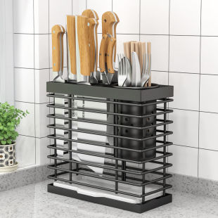 Kitchen Knife Holder Integrated Chopstick Cage New Multifunctional Kitchen Storage Rack Knife Holder with Chopstick Tube No Drilling Required