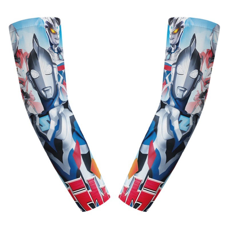 Anime Children's Sun Protection Cycling Ice Silk Sleeves Ultraman Hero Sunshade Arm Sleeves Beach Camping Sleeves Outdoor