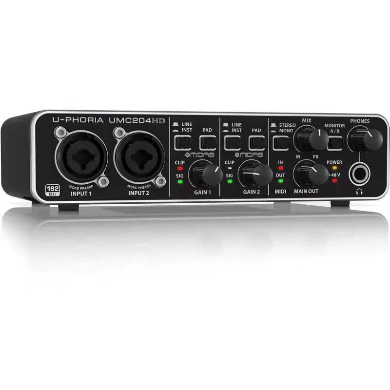 Behringer/Belling UMC204HD профессиональная USB-звуковая карта для записи, внешняя, для компьютера, для прямых эфиров и саунд-дизайна