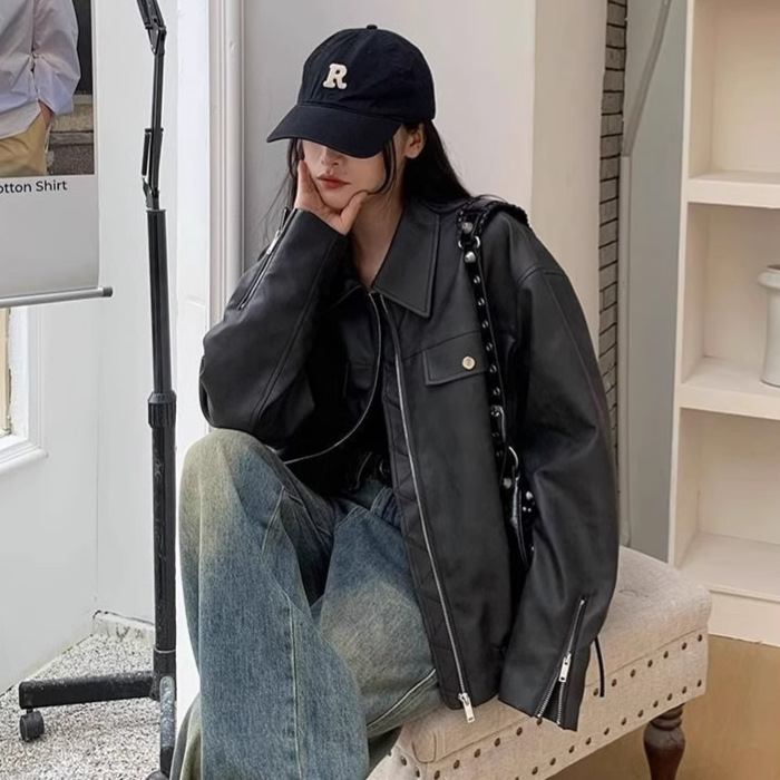 棕色皮衣外套女2025秋季新款小个子高级感复古没事机车pu夹克上衣|undefined