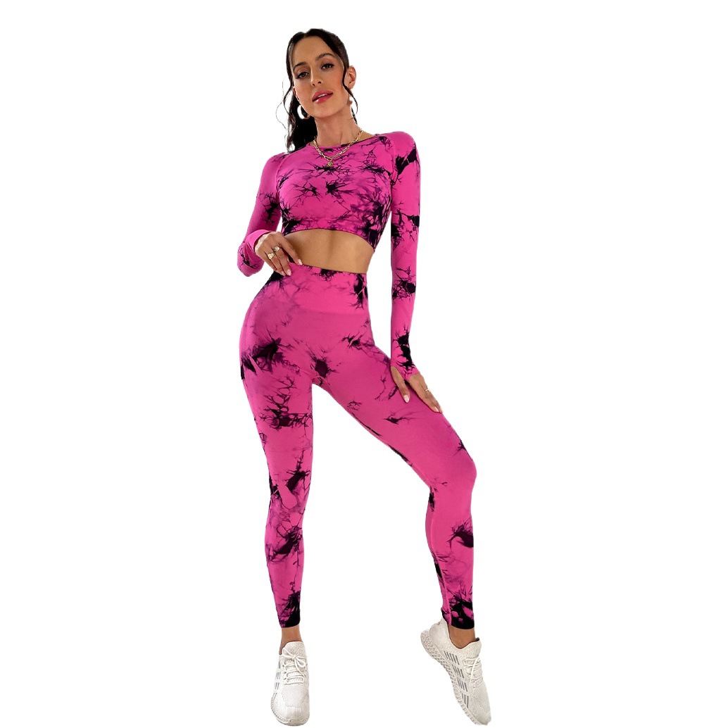 Popular sin costura transfronteriza Peach Hip lifting cintura alta vientre contrayendo apretado tie-dyed yoga fitness ejercicio traje ventas directas de fábrica