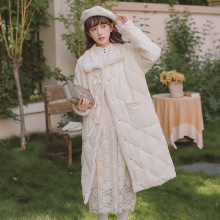 法式复古菱格棉服外套女长款高级感娃娃领学生宽松加厚棉衣棉袄