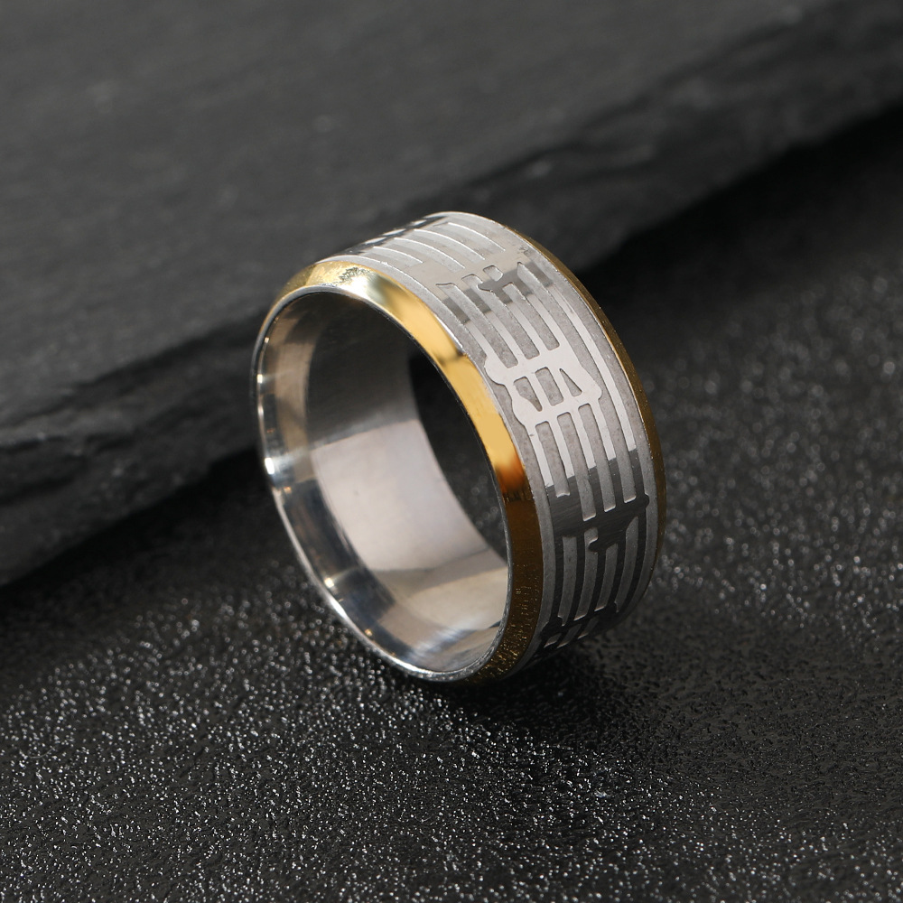 Estilo artístico transfronterizo corrosión piano notas anillo de acero de titanio de oro nicho diseño fabricante de joyas de acero inoxidable image 6