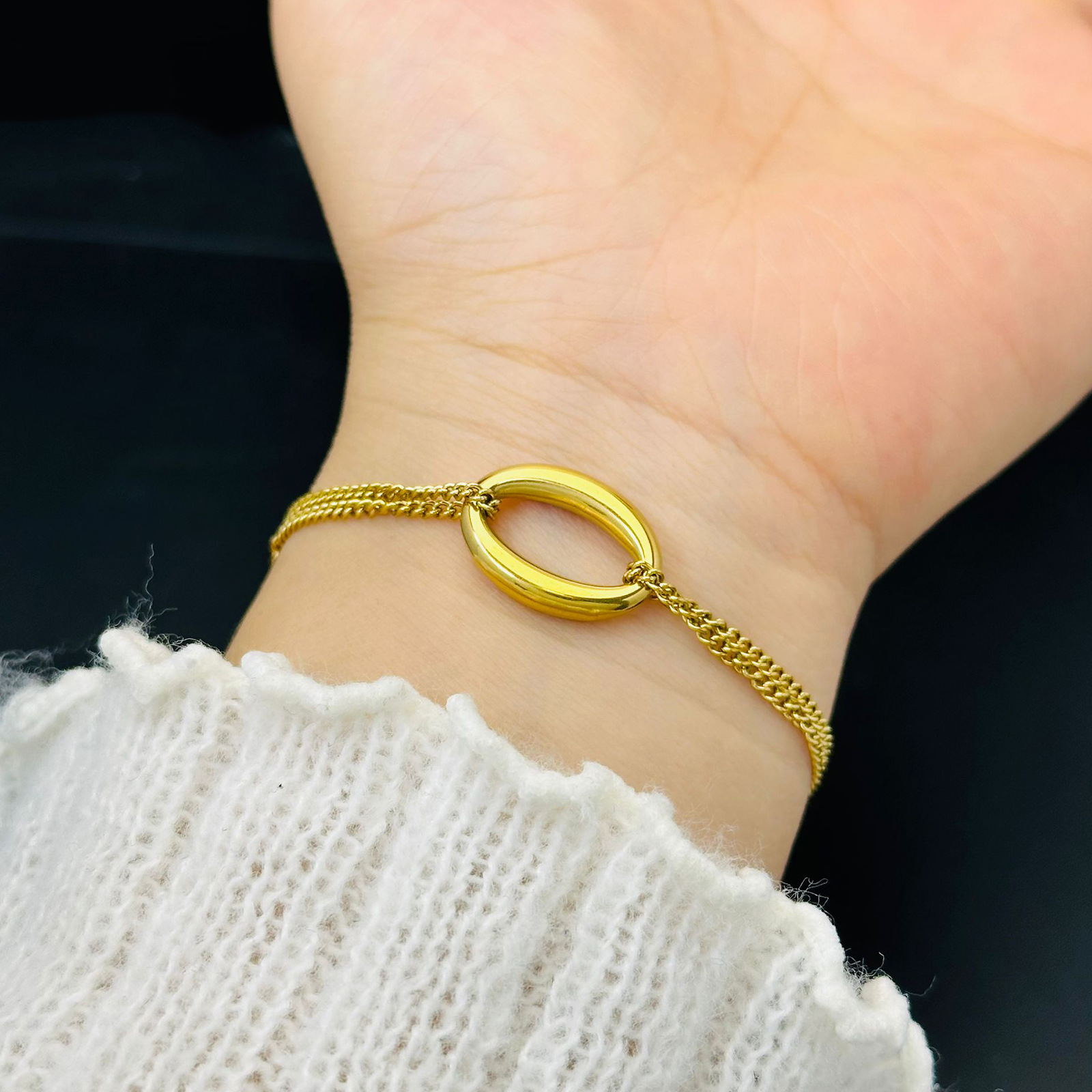 Anillo de doble capa no desvanecerse nicho de diseño francés pulsera mujer nueva retro red joyas de mano al por mayor