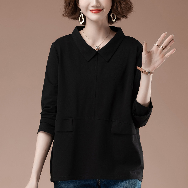 中年のお母さんの長袖のtシャツの春の新型は太って大きいサイズの婦人服のゆったりしている純綿がやせている底のシャツの9802を現します。|undefined