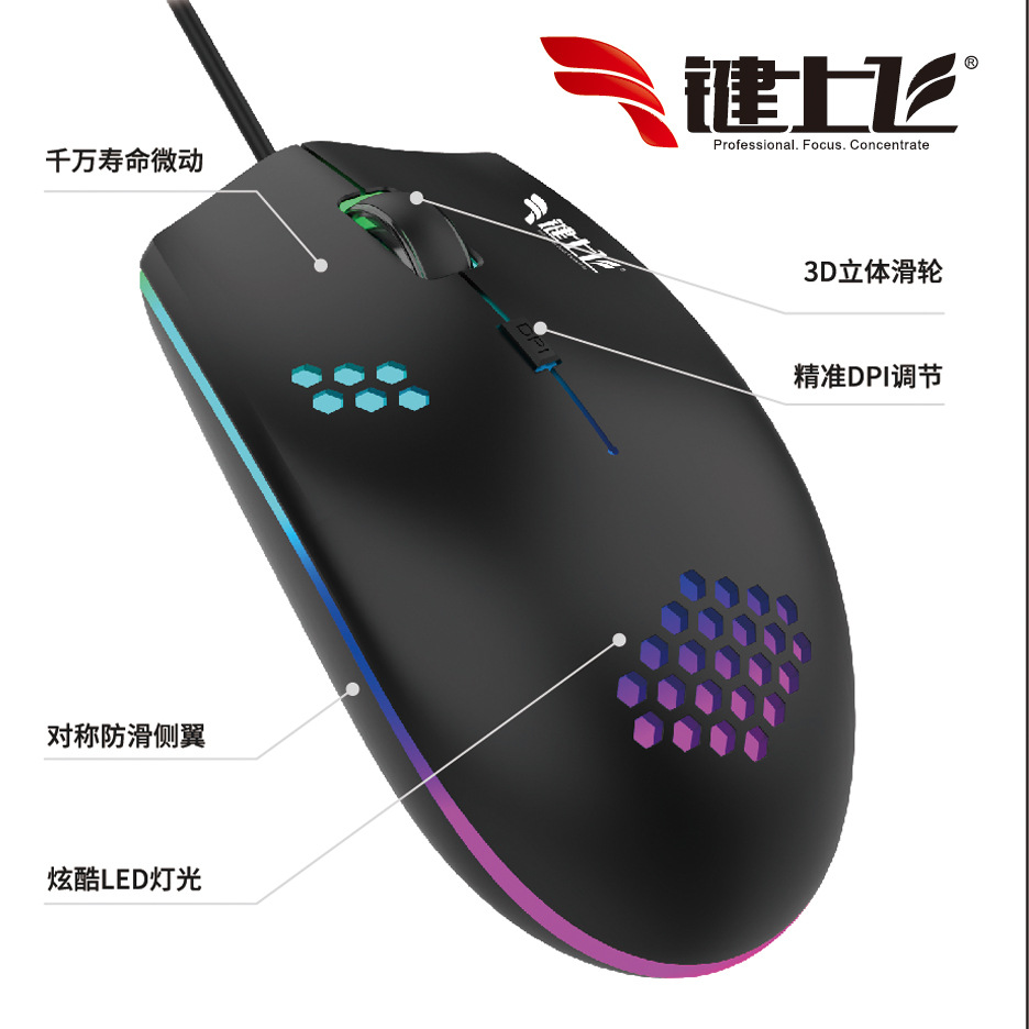 发光鼠标游戏电竞轻便电脑笔记本台式耐用办公静音款有线鼠标现货