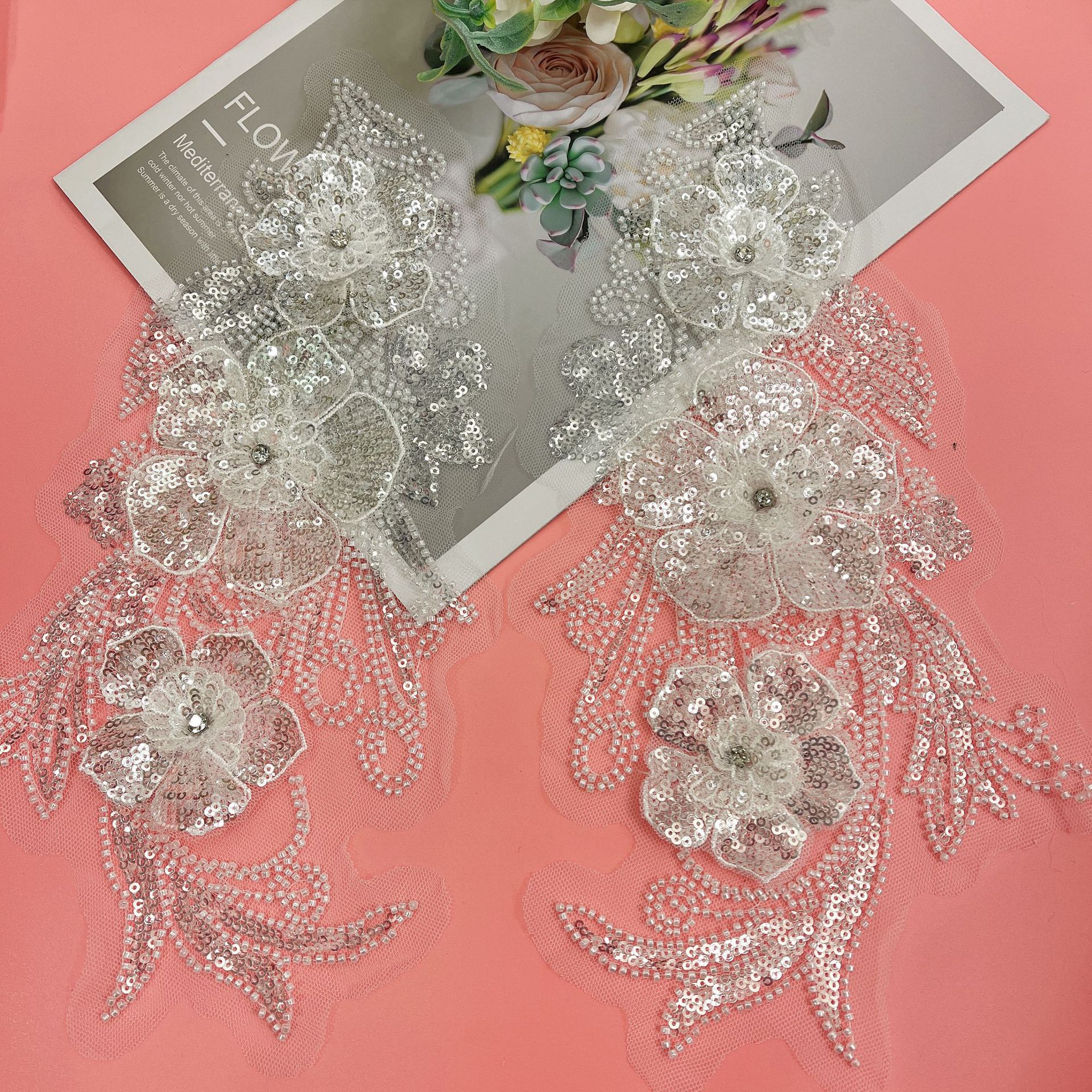 DIY新款立体亮片贴花 白色婚纱礼服补丁 舞台服饰辅料蕾丝花边