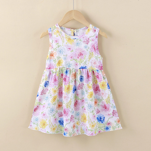 Ladies' Summer Cotton Silk Dress, New Middle-Size Children's Princess Dress with Backless Top, Korean Style Girls' Skirts, Children's Apparel Wholesale