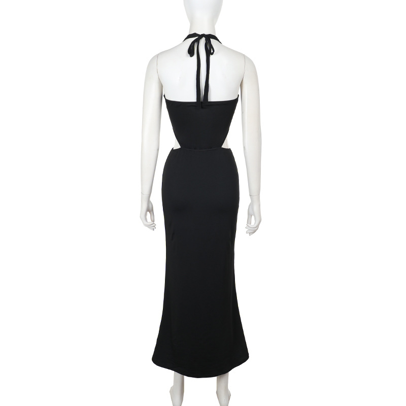 Deep V Plunge neck Backless Halter Hollow Out Cutout Sexy Dress Women Sexy Dress