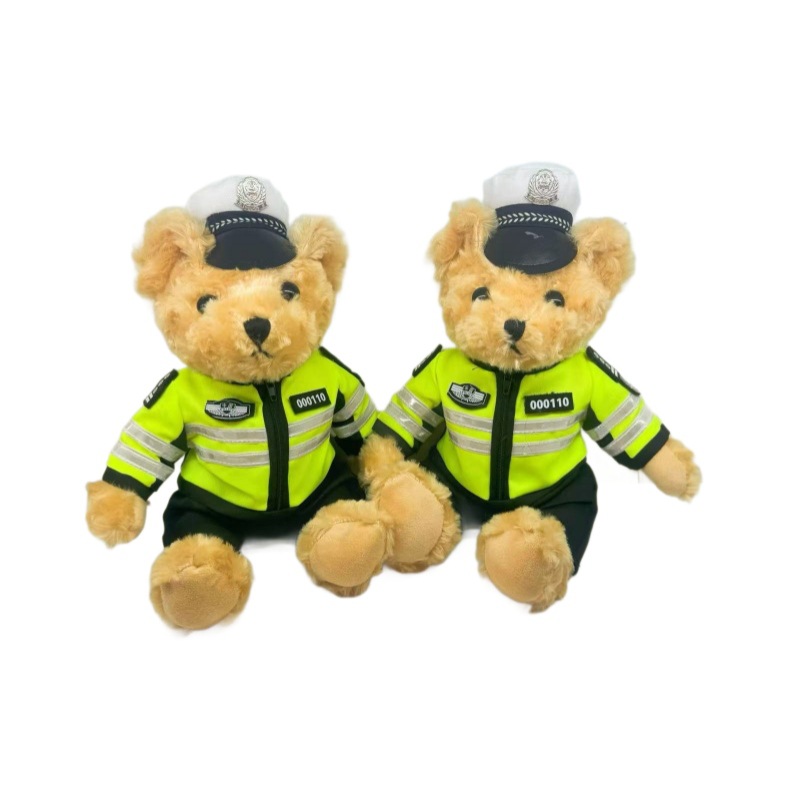 Oso de peluche, uniforme de peluche, vestido de oso, muñeco de oso, traje de montar reflectante, muñeco de muñeca, muñeco de policía de tránsito