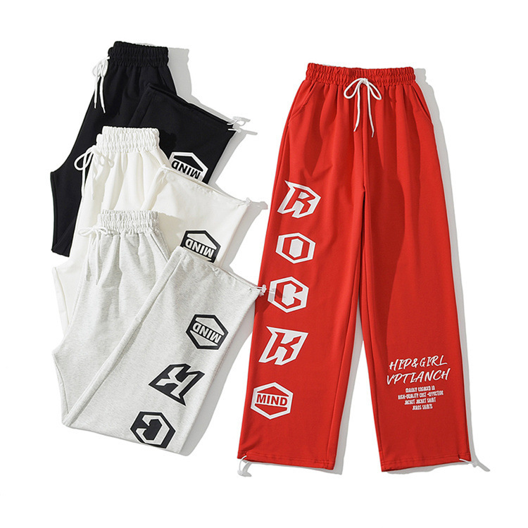街拍潮流字母運動衛褲歐美風女裝寬鬆抽繩休閒褲嘻哈舞蹈褲