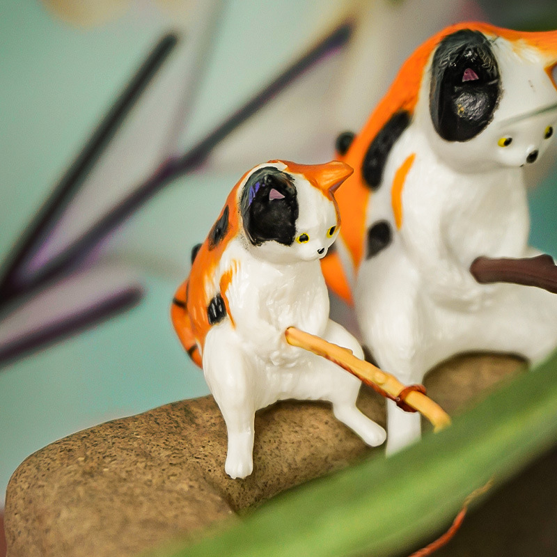 Nuevos productos Adornos de pesca de gatitos grandes Pecera paisajismo gato pesca gato pesca gato adornos colgantes