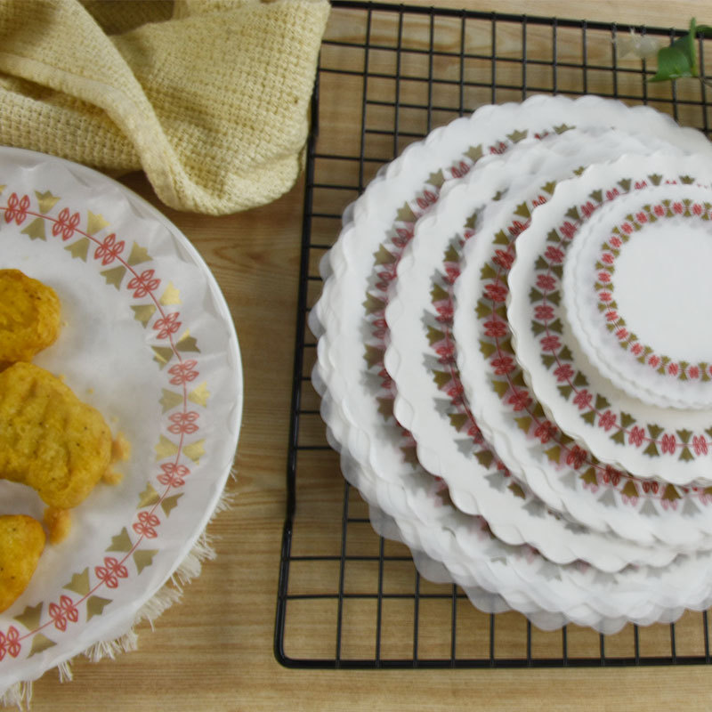 Pooh almohadilla de plato de encaje de tres colores papel a prueba de aceite desechable papel absorbente de aceite cocina bocadillo frito plato cantonés Placa de decoración papel de fondo de flores