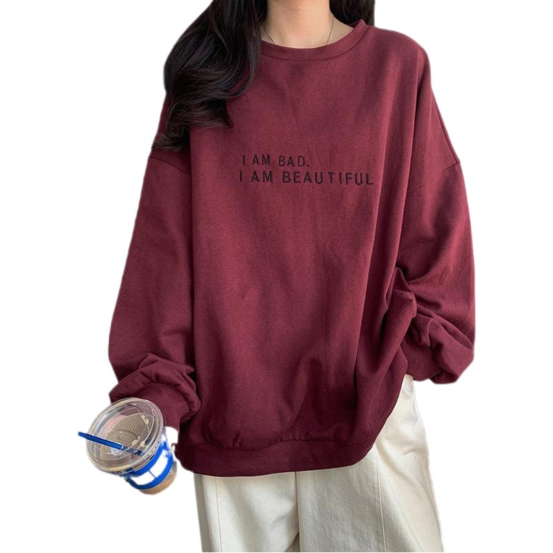 Sudadera de Manga Larga Holgada y Ligera con Estampado de Letras Simple, Estilo Coreano y de Hong Kong, para Estudiantes, Otoño 2025, Comercio Exterior para Mujer