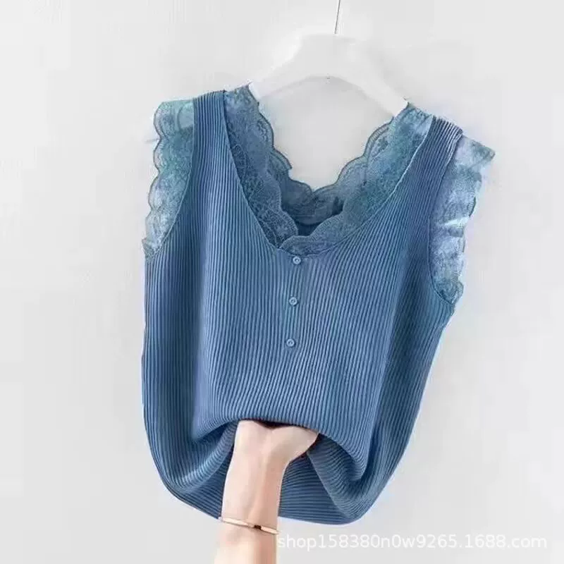 Шелковый кружевной топ без рукавов, кружевная кайма, размер плюс (L–4XL), западный стиль, утягивающий эффект