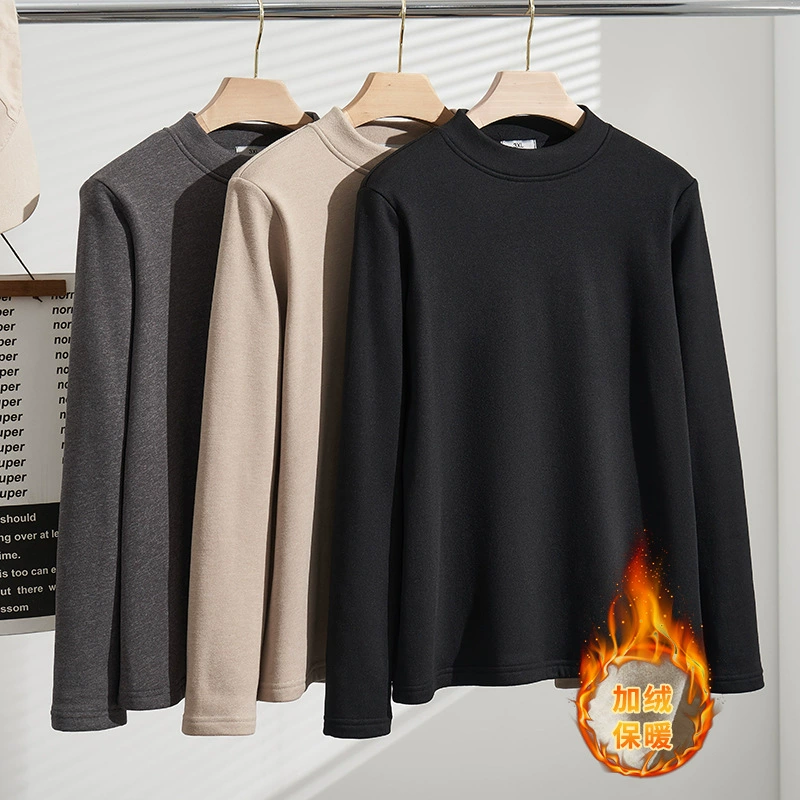 Осенний и зимний новый толстый mm200 кг большой размер женской одежды плюс бархат с толстым и наполовину высоким воротником футболка нижняя рубашка S5585